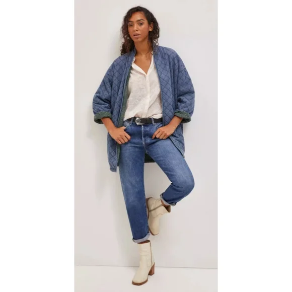 Current Air Anthropologie Bobbie Reversible Quilted Denim Cotton Chore Jacket L - Picture 13 of 13